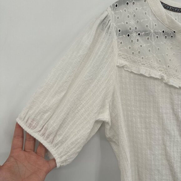 Knox Rose Balloon Short Sleeve Button Front Textured Top Size L Ivory White - Picture 5 of 9
